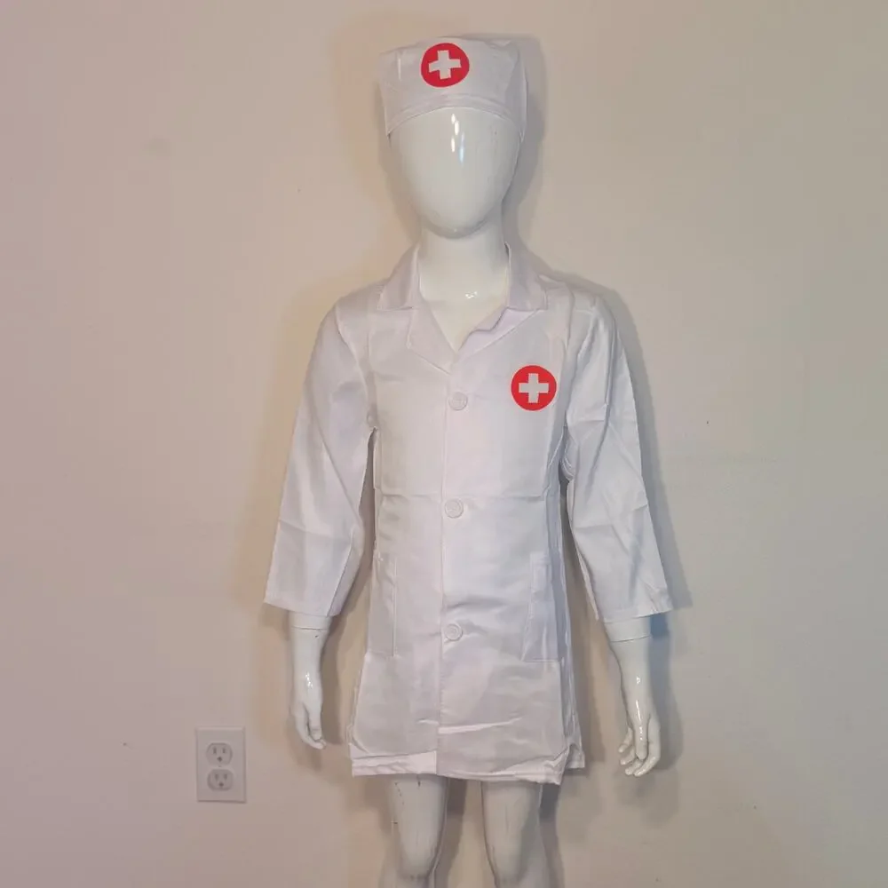 Brand New Nurse Costume Dress & Hat White Red Cross Small